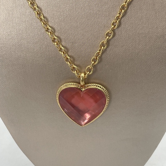 NWT JULIE VOS IRIDESCENT BLUSH PINK HEART GLASS PENDANT LONG NECKLACE - … - Picture 2 of 11